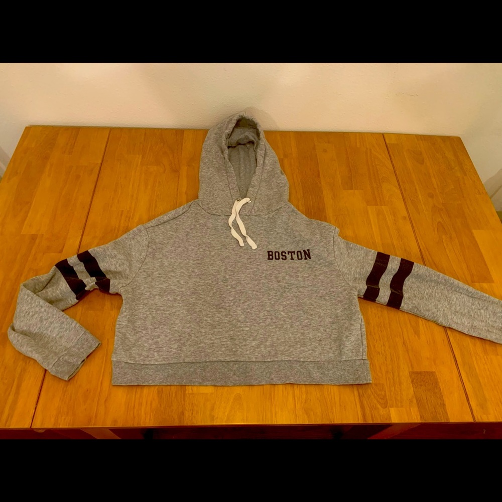 Divided by H&M BOSTON Gray Hooded Cropped Sweatshirt XS Woman’s